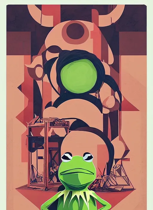 Image similar to symmetry!! portrait of kermit by sachin teng, organic, cables, matte painting, geometric shapes, hard edges! graffiti, street art