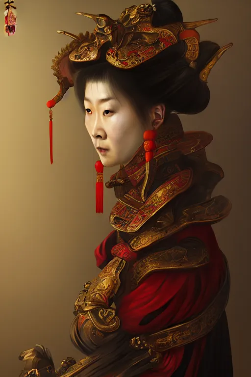 Prompt: a demonic horrific chinese portrait of the mods of stable diffusion, white eyes, bored, illustration, soft lighting, soft details, painting oil on canvas by edmund blair leighton and charlie bowater octane render, hdr, trending on artstation, 4 k, 8 k, hd