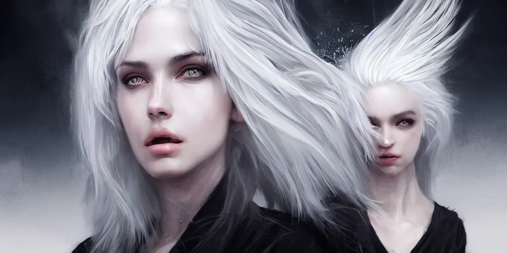 Prompt: portrait of symmetric detailed angel with white hair with detailed white wings flying in black smoke, ultra realistic, epic, highly detailed, hd, sharp focus, cinematic lighting, realistic, vivid colors, gritty, matt painting, digital art, non blurry, sharp, artstation, concept art, smooth, illustration.