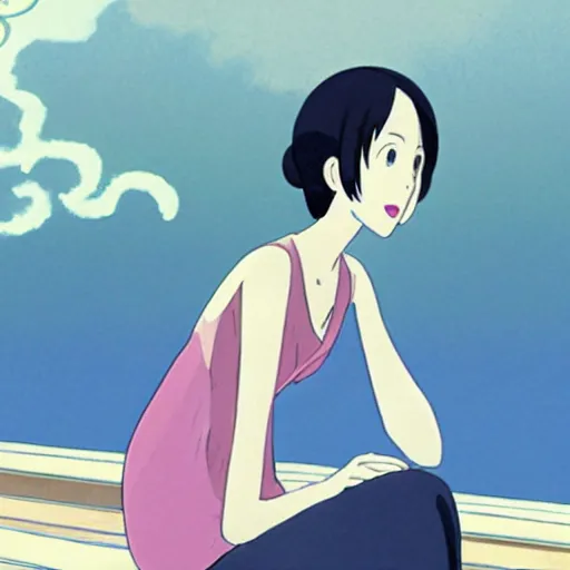 Image similar to a beautiful portrait of rebecca hall by mamoru hosoda