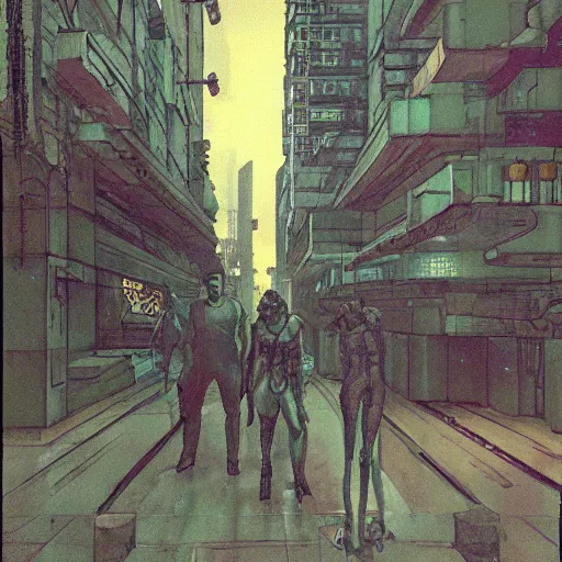 Prompt: a cyberpunk street scene by Rodin