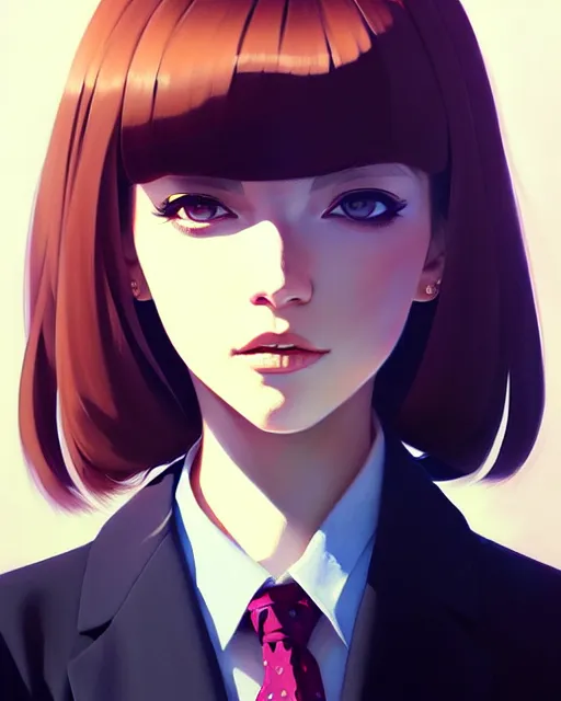 Image similar to a ultradetailed beautiful portrait panting of a stylish woman wearing a shirt with a tie, by ilya kuvshinov, greg rutkowski and makoto shinkai, trending on artstation