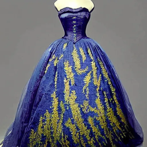 Image similar to Stunning picture of a magnificent ball gown designed by Vincent Van Gogh