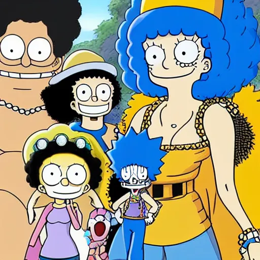 Image similar to marge simpson and her new family from one piece drawn by kentaro miura