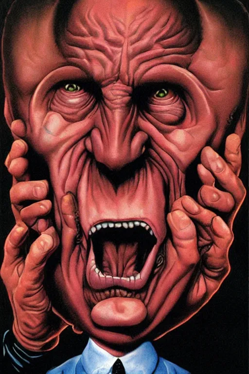 Prompt: alex jones being possessed by inter - dimensional demons, painting by richard corben and glenn fabry, 3 d, 8 k