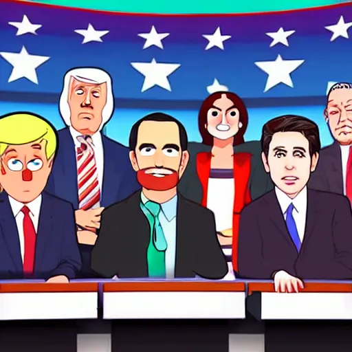 Prompt: 2 0 2 4 presidential debate animated by jack stauber