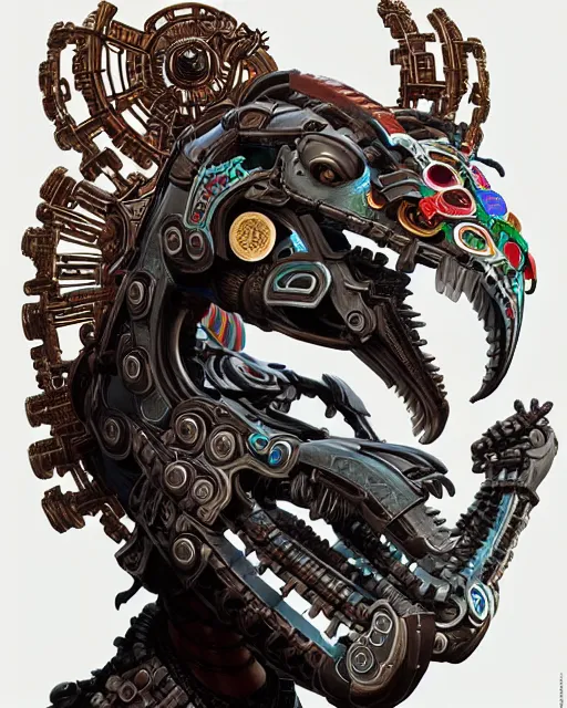 Image similar to portrait of a machine from horizon zero dawn, machine face, upper half portrait, decorated with chinese opera motifs, asian, bian lian, traditional chinese art, intricate, elegant, highly detailed, digital painting, artstation, concept art, smooth, sharp focus, illustration, art by artgerm and greg rutkowski and alphonse mucha, 8 k