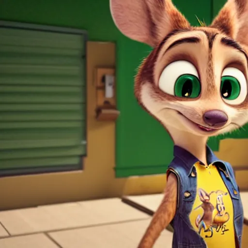 Image similar to 3 d render, portrait, upper body shot, mid shot, anthropomorphic mouse, female, wearing denim short shorts and a off yellow tank top shirt, solo, in the style of zootopia