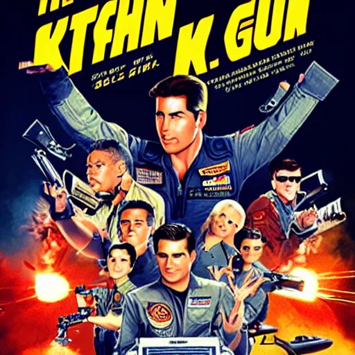 Image similar to The Incredible poster for KITCHEN GUN vs TOP GUN universalpictures 4k