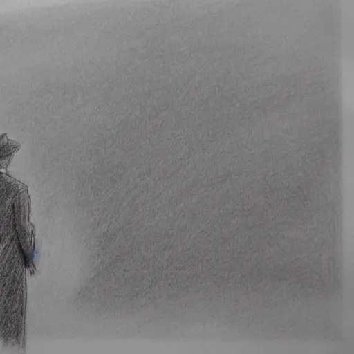 Image similar to a drawn man standing in the rain. pencil sketch.