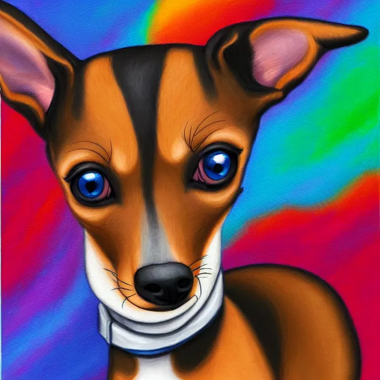 Image similar to painting of a min pin dog by tim shumate