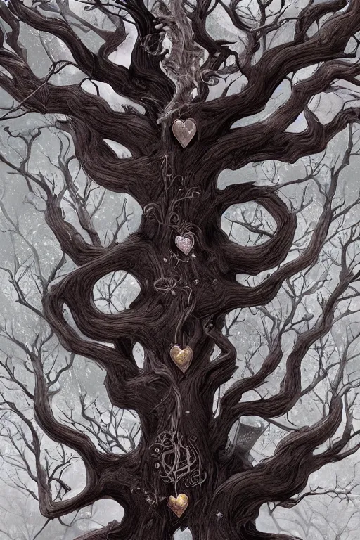 Image similar to A beautiful digital illustration painting of a detailed fantasy tree with a heart carved in the trunk by Blair Leighton and Charlie Bowater, 8k resolution trending on Artstation concept art digital illustration