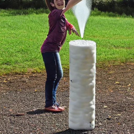 Prompt: a giant diet coke and mentos eruption with fizzy cola