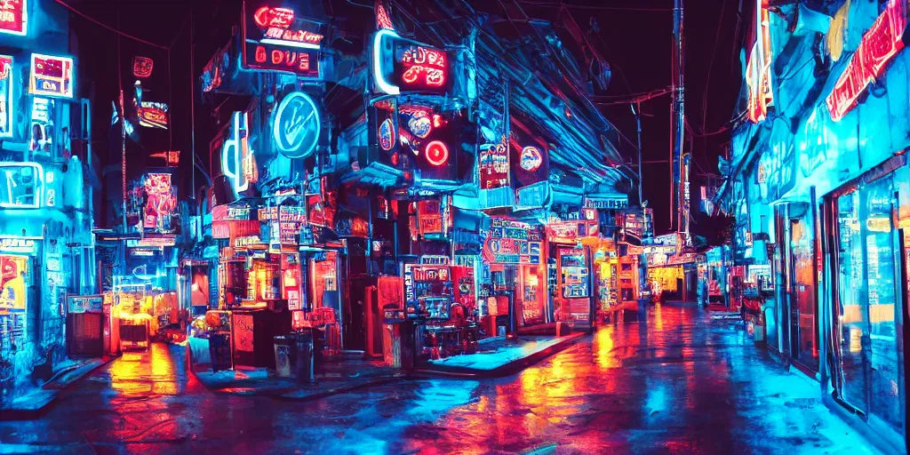 Image similar to black blue neon cyberpunk city on north atlantic island, lights