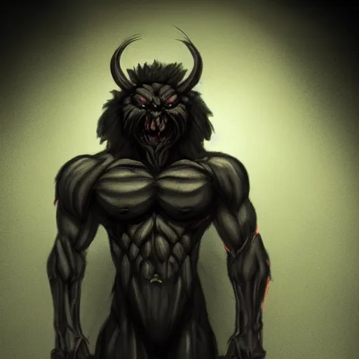 Prompt: [ horrific anthropomorphic pitch black muscular creature with glowing white eyes, holding a sword ]! standing in an [ immensely dark corridor ]!, digital art style, concept art, trending on [ artstation ], contest winner, award winning, 4 k quality