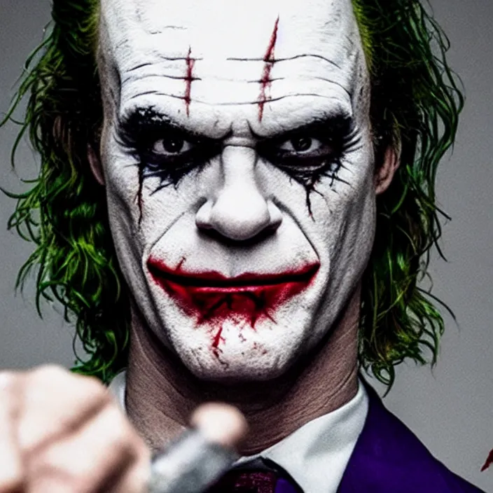 Image similar to dexter morgan as the joker, 8 k, movie still