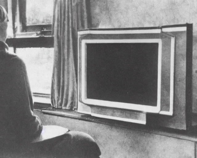 Image similar to 1 9 0 0 s photo of a person watching a flat screen hd tv