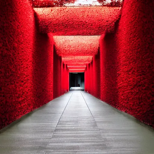 Prompt: an infinite red hallway