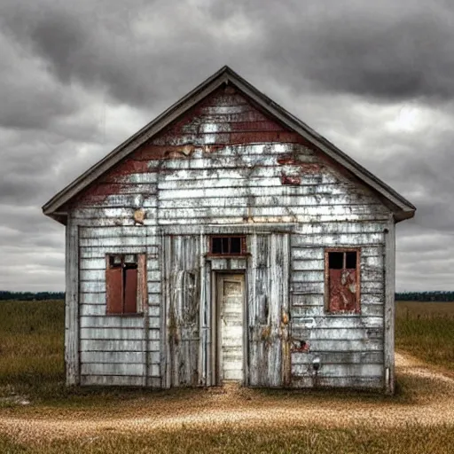 Image similar to an abandoned store's exterior in the middle of nowhere, by william christenberry, ultra detailed, rainy, beautiful