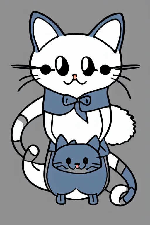 Prompt: Digital cartoon drawing of a kawaii cat, High quality, cel shading, thick line-art