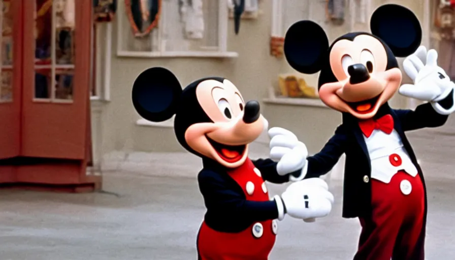 Image similar to a film still from a very dramatic live action film about the life of Mickey Mouse starring Tom hanks as Mickey Mouse