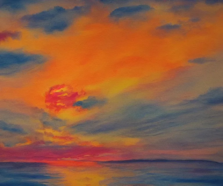 Prompt: clouds, sunset, water painting