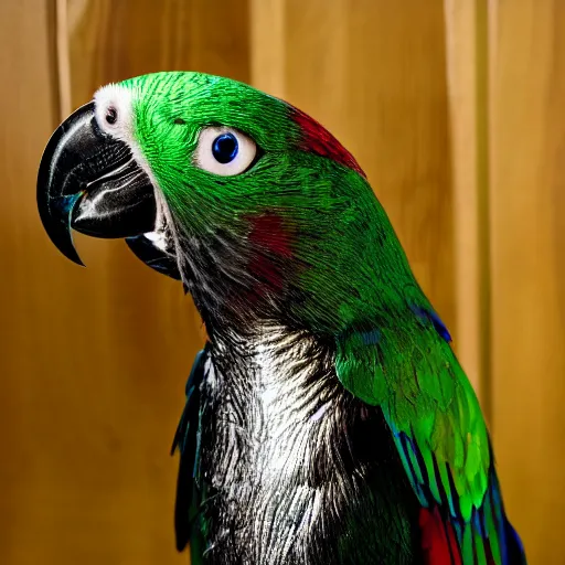 Image similar to photo of metal parrot with glowing eyes