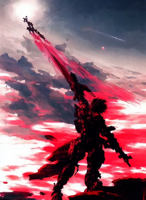 Prompt: red comet in the sky above the sea. in style of yoji shinkawa and hyung - tae kim, trending on artstation, dark fantasy, great composition, concept art, highly detailed, dynamic pose, vibrant colours.