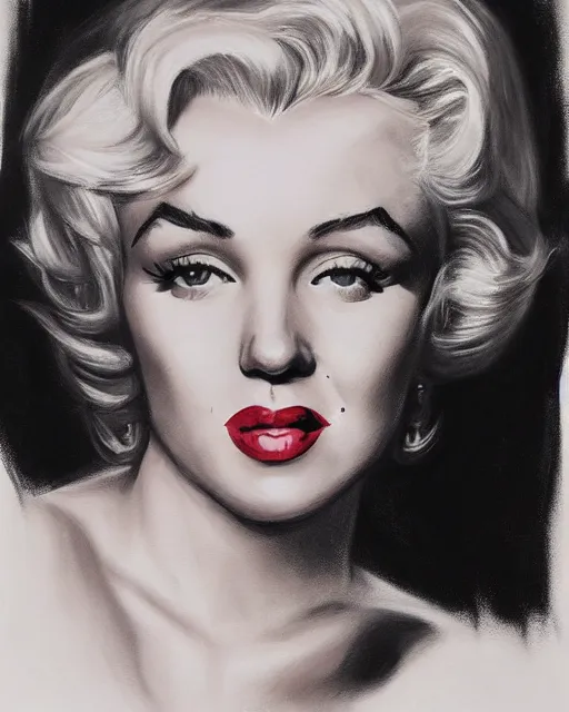 Prompt: charcoal portrait of Marilyn Monroe by Mandy Jurgens and Richard Schmid