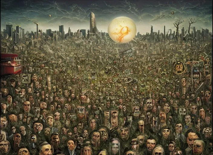 Prompt: the world during the apocalypse, lowbrow, matte painting, 3 - d highly detailed, in the style of mark ryden,