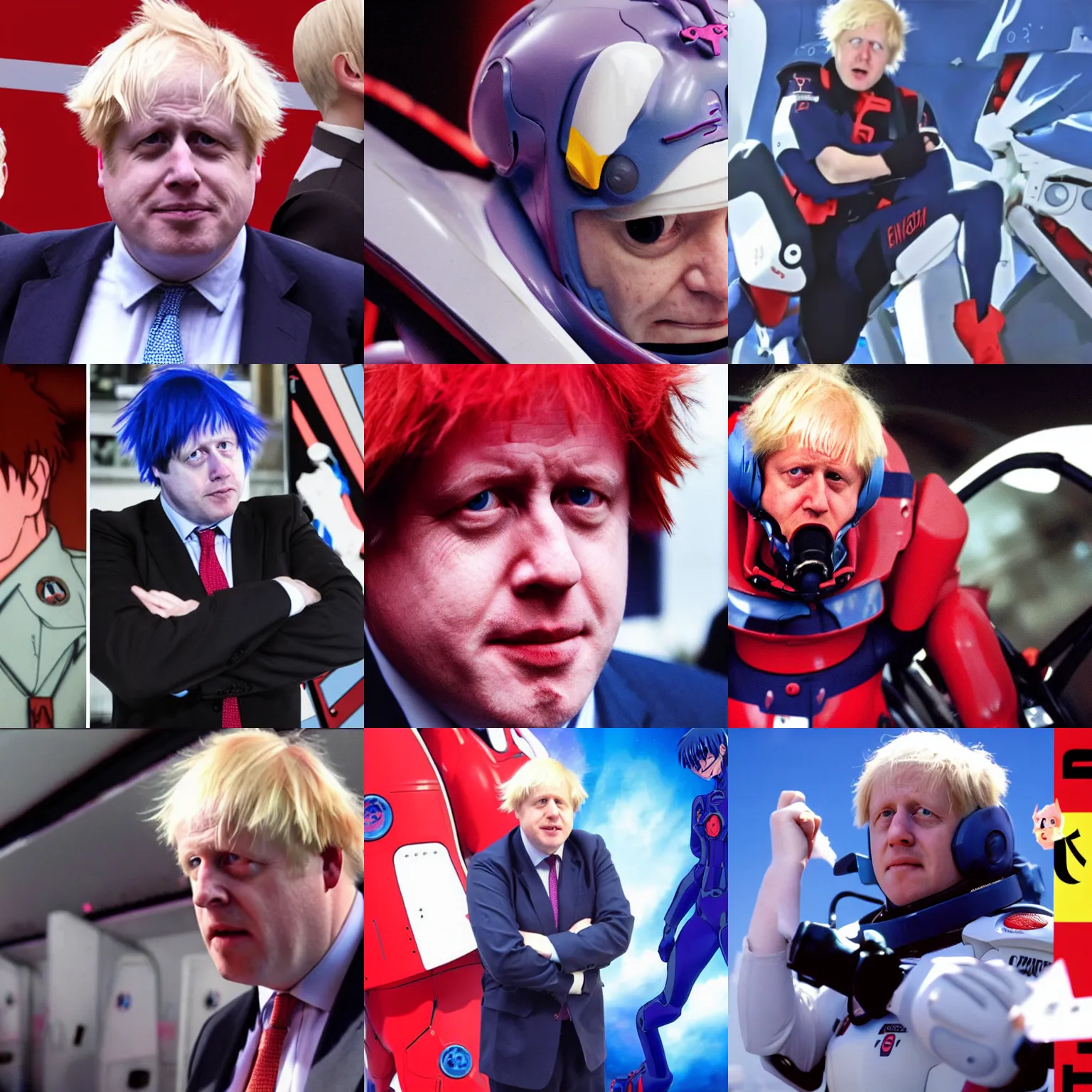 Prompt: boris johnson as an eva pilot in neon genesis evangelion, live action, detailed, sigma 8 5 mm