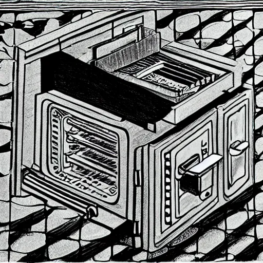 Image similar to mc escher drawing of an impossible oven