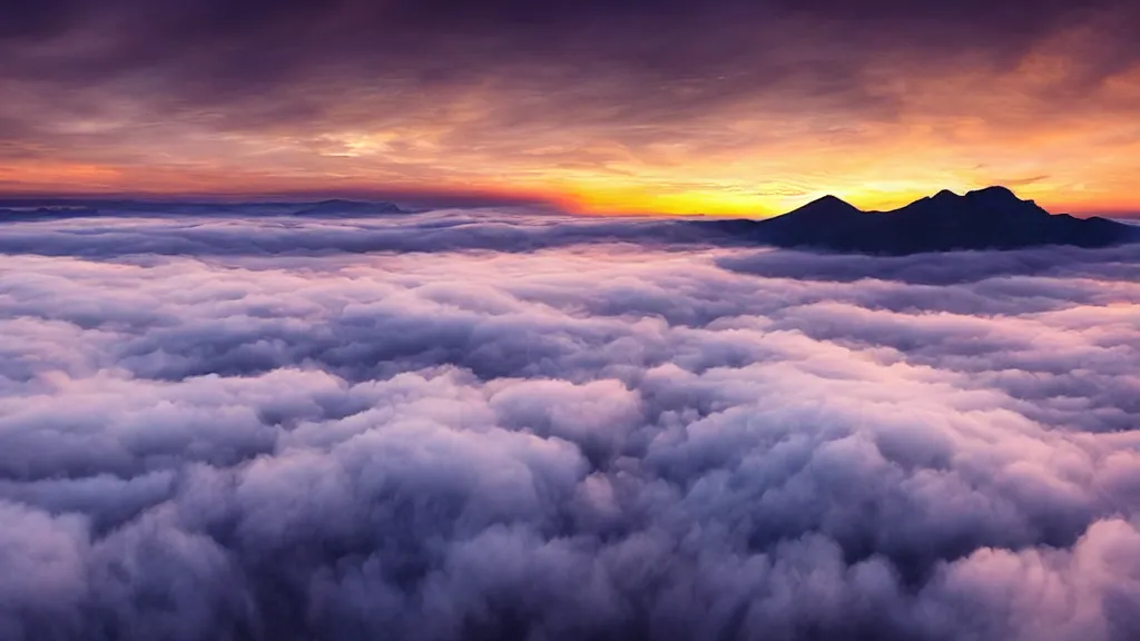 Image similar to amazing landscape photo of a flying island above a lake, above the sky, above clouds, in sunset by marc adamus, beautiful dramatic lighting