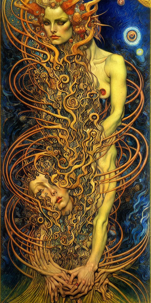 Image similar to Divine Chaos Engine by Karol Bak, Jean Delville, William Blake, Gustav Klimt, and Vincent Van Gogh, symbolist, visionary