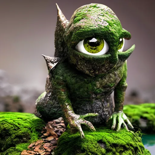 Prompt: monster made of river stone and moss, copper eyes, lush river garden, ultra realistic, 4 k, hyper realistic, octane render, harry potter, cinematic, ultra detail, cute