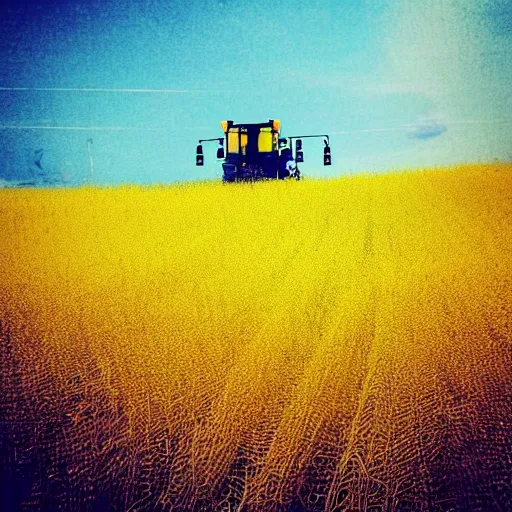 Image similar to “combine harvester in yellow field, cyberpunk”