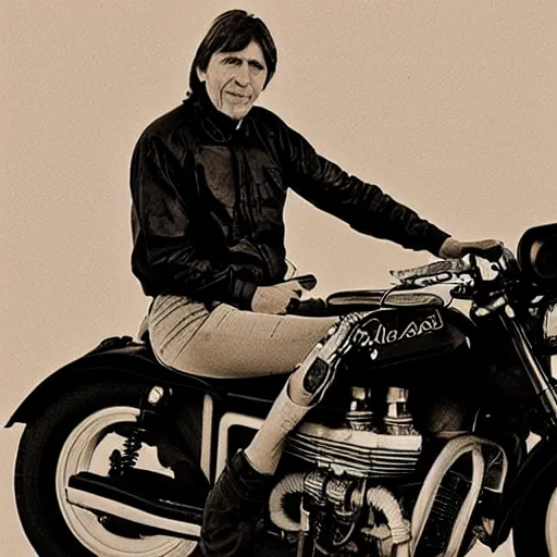 Image similar to allan holdsworth riding a motorcycle, magazine photo