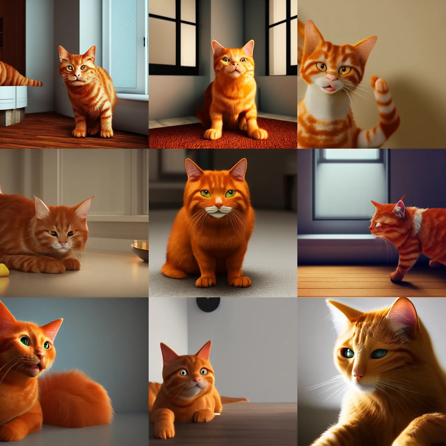Prompt: A happy ginger cat in a room, octane render
