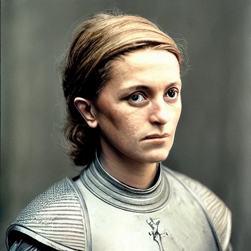 Prompt: Candid portrait photograph of Jeanne d'Arc taken by Annie Leibovitz