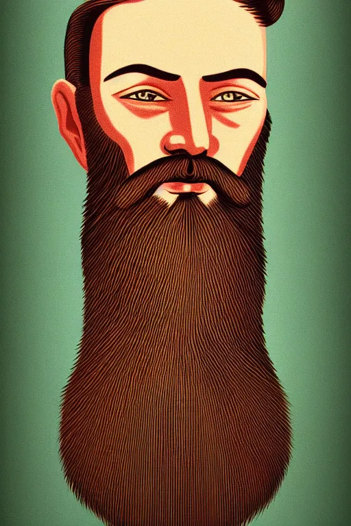 Prompt: an illustration of a portrait of a respectable dignified 1 9 3 0's era mennonite preacher with kind eyes and trimmed red beard and conservative haircut in the style of art - deco artwork art by kyle ferrin and loish!, digital art, highly detailed, intricate, sharp focus, trending on artstation hq, deviantart, 4 k uhd image