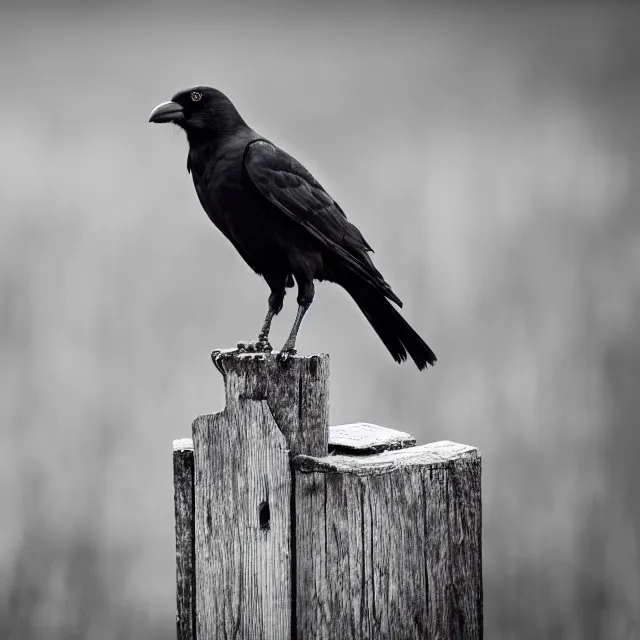 Image similar to a crow on a fence post, nature photography, wildlife photography canon, sony, nikon, olympus, 4 k, hd, 1 0 0 mm, depth of field