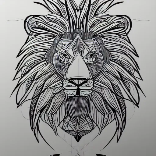 Prompt: geometrical line drawing of a lion