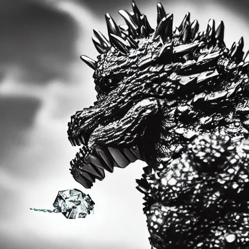 Image similar to godzilla eating a crystal, 5 5 mm