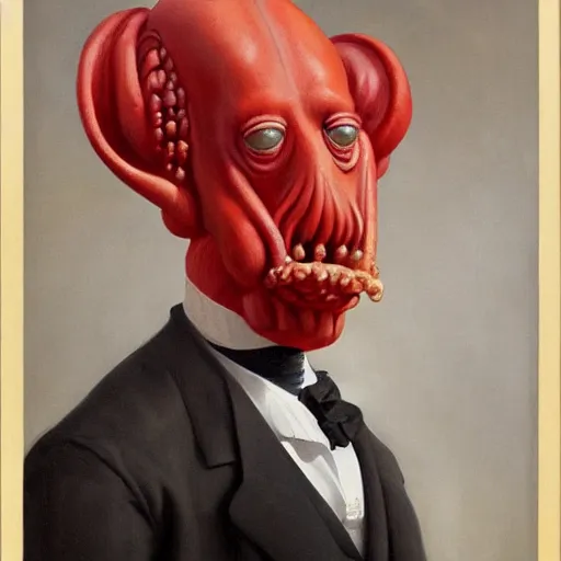 Image similar to realistic painting of zoidberg, formal portrait, bust portrait, victorian, zoidberg, futurama, sir george hayter, john singer sargent, franz xaver winterhalter, jerry barrett, thomas jones, barker, james jacques tissot, squid