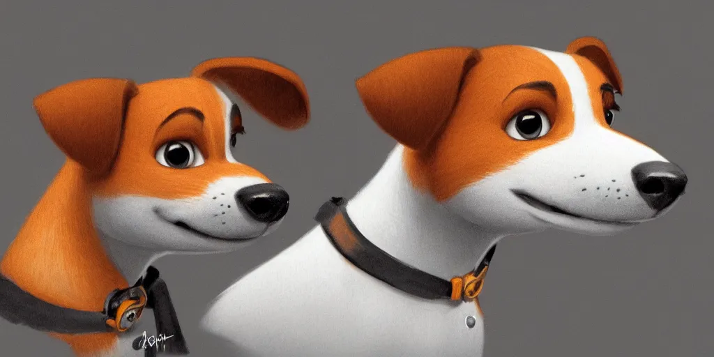 Image similar to jack russel terrier, portrait, character exploration, focus, highly detailed, zootopia concept art, illustration, sketch by cory loftis