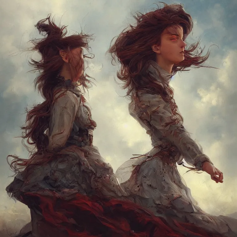 Image similar to a beautiful masterpiece painting of a herione by juan gimenez, windy day, award winning, trending on artstation,