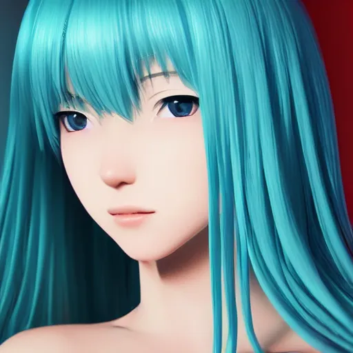 Prompt: portrait of a stunning woman like Hatsune Miku, who has light blue hair. Head and shoulders shot, highly detailed, award-winning, studio lighting, delicate features