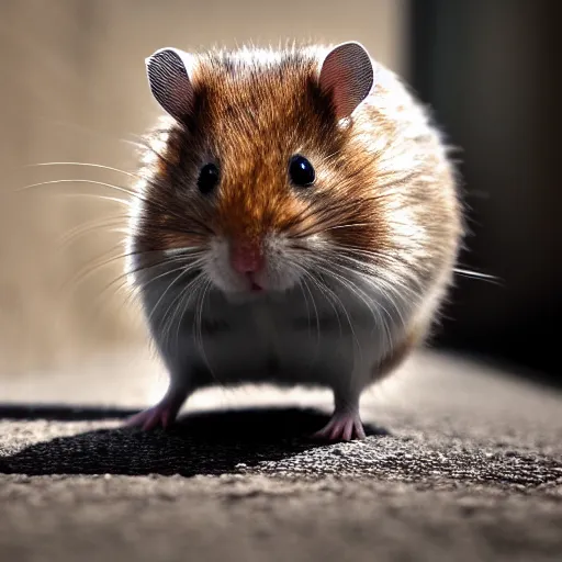 Image similar to photo of a hamster walking down a street, various poses, unedited, soft light, sharp focus, 8 k