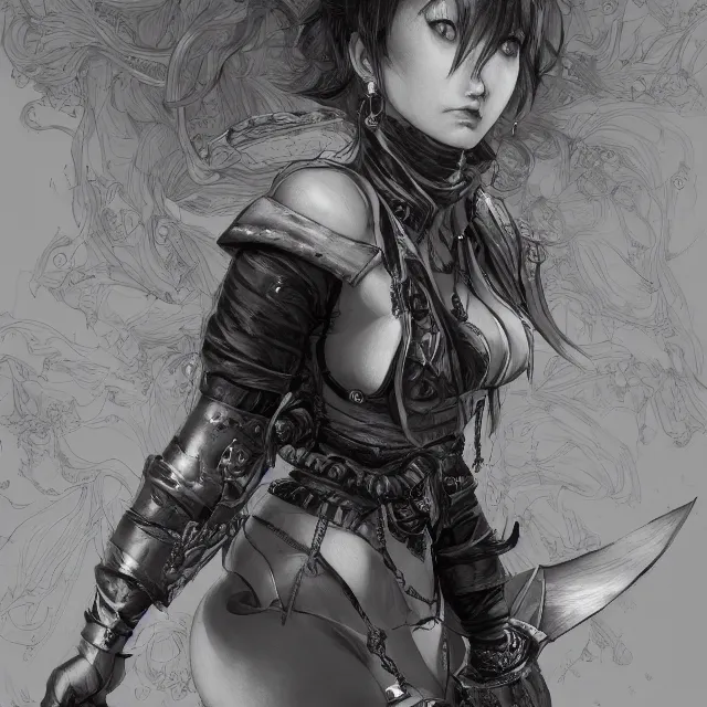 Image similar to the portrait of neutral evil fallen sensual female dark knight vagabond as absurdly beautiful, gorgeous, young gravure idol, an ultrafine hyperdetailed illustration by kim jung gi, irakli nadar, intricate linework, bright colors, octopath traveler, final fantasy, unreal engine 5 highly rendered, global illumination, radiant light, detailed and intricate environment