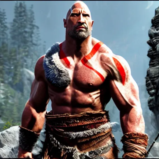 Image similar to dwayne the rock johnson in the God of War game